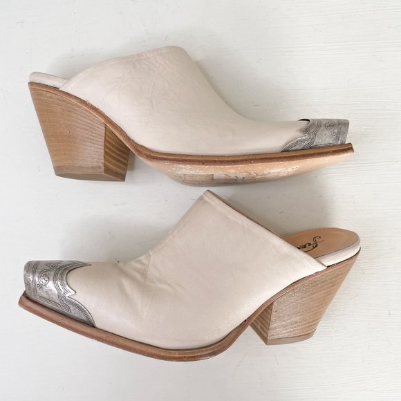 Free People Cream Leather Brayden Western Mule in Bone Cowboy Size 37.5 US 7.5 - Picture 7 of 10